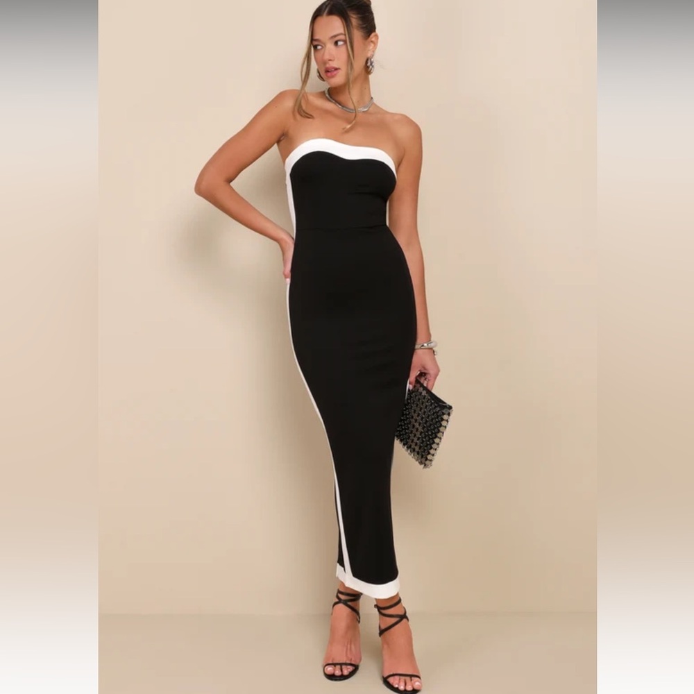 NWT Edge Black Color Block Strapless Midi Dress